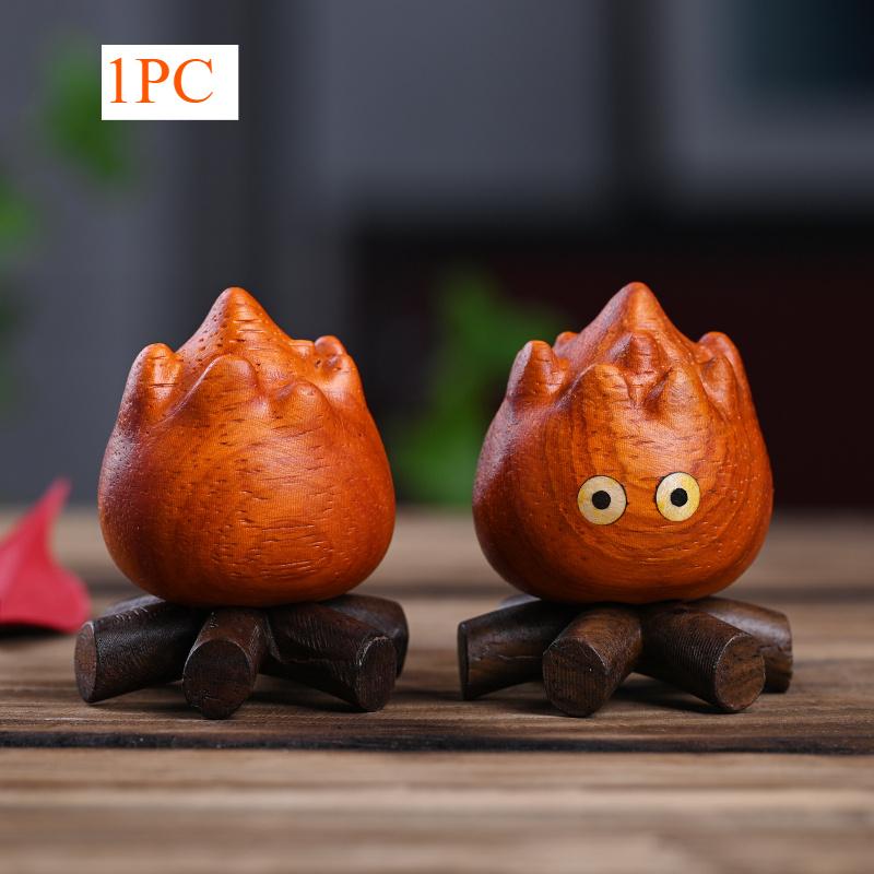 1pc Handcrafted Flame Person Wooden Carving Cute Original Design, Red Sandalwood Faux Leather Gray, 5.33cm Whimsical Figurine for Indoor/Outdoor Decor
