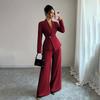 Women's Tailored V-Neck Blazer and Wide Leg Pants Suit Set