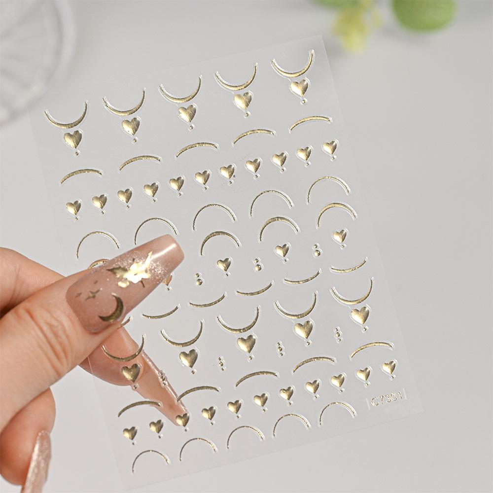 Champagne Gold Star Moon Angel Nail Art Sticker Adhesive Self-Adhesive Solid Color Champagne Gold Light Luxury Nail Art Sticker