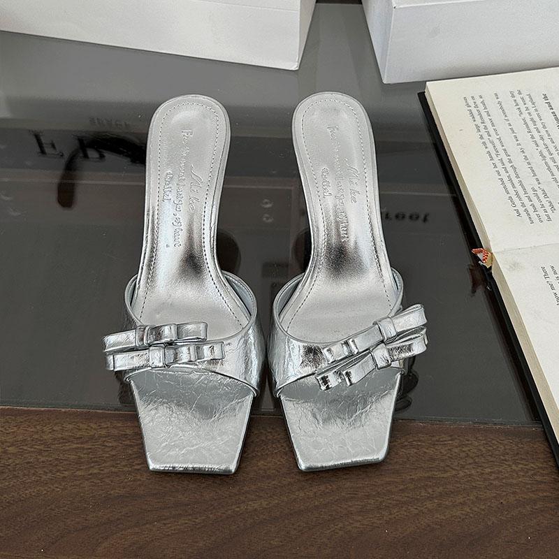 Fashion Pink Fashion Butterfly-Knot Ladies High Heels Sandals Female Slip On Footwear Elegant Women Heeled Sandals Shoes Slides Pumps