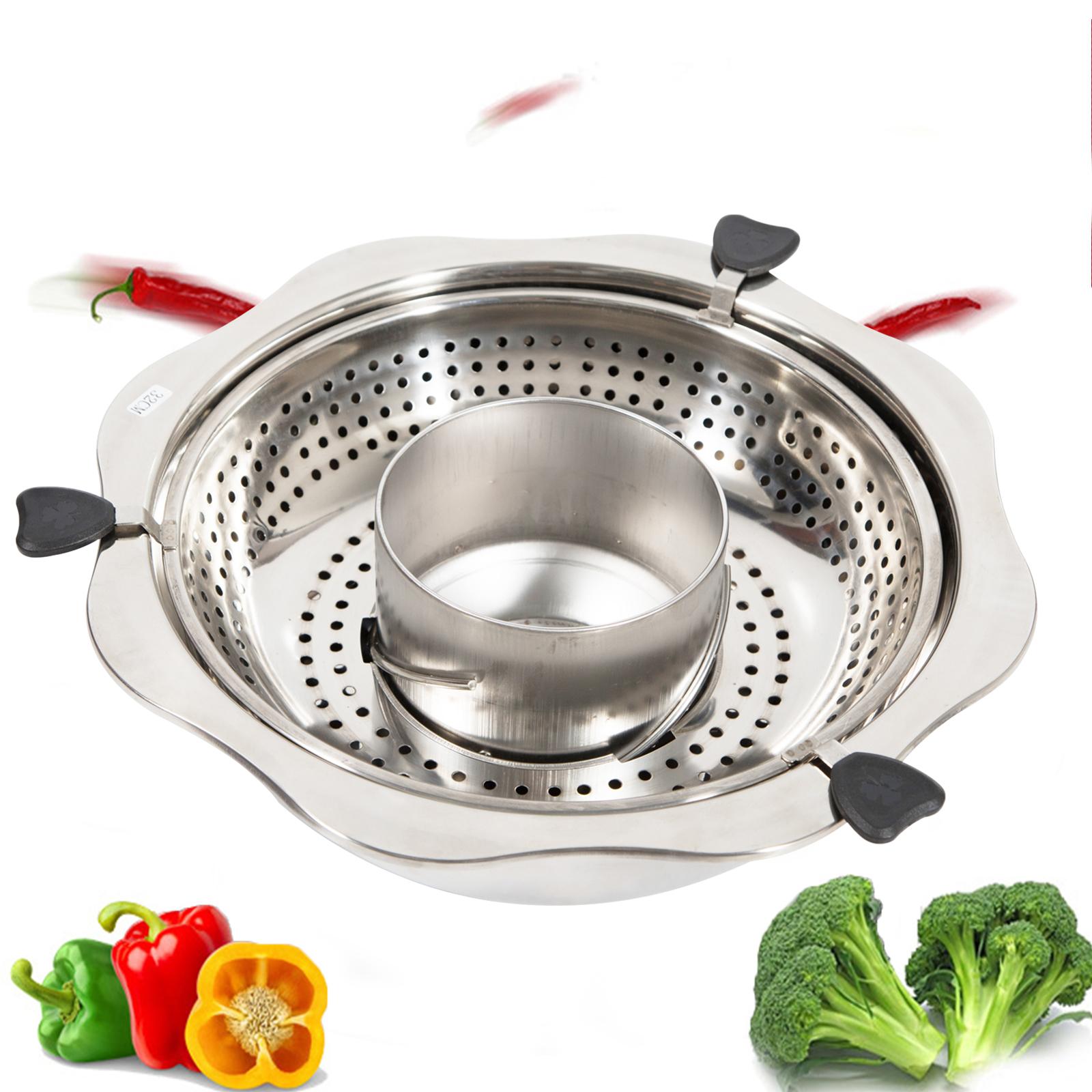 

32cm Rotary Hot Pot with Removable Divider, Stainless Steel Chinese Style Round Tabletop Cookware for Home Dining & Party Use срібний