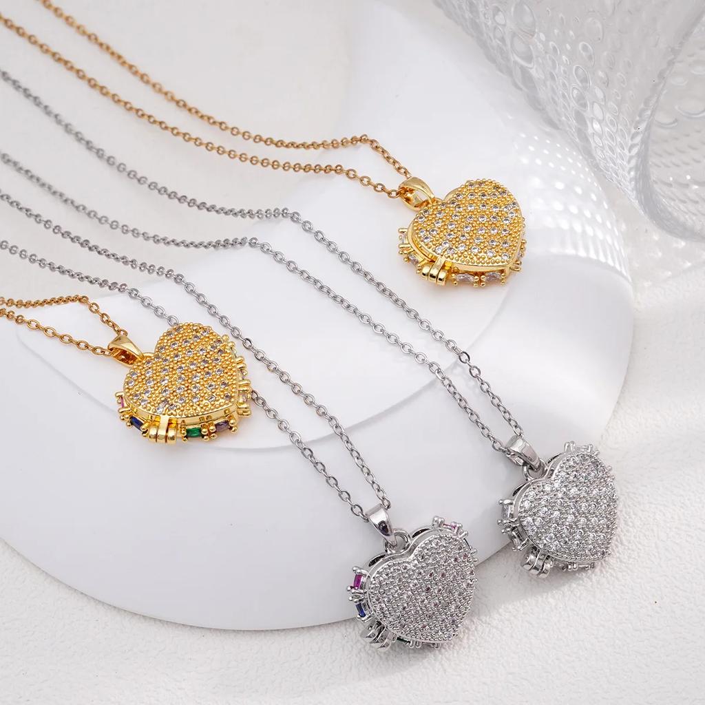 Creative Zircon Heart Can Open Photo Frame Pendant Necklaces for Women Romantic Stainless Steel Chain Jewelry Accessories Gifts
