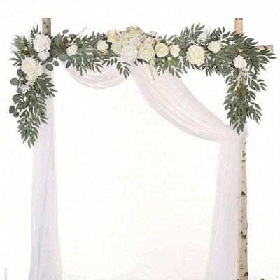 180cm Artificial Eucalyptus Garland with Flowers Fake Rose Garland Faux Floral Garland Greenery Garland for Wedding Home Party Craft Art Table Decor