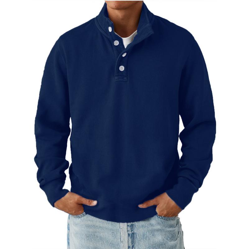 Men's Washed Henley Long Sleeve Sweatshirt Casual Button Placket Stand Collar Pullover