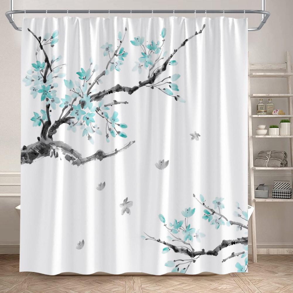 Ink Art Shower Curtains Bamboo Floral Koi Carp Eagle Abstract Mountain Chinese Style Landscape Polyester Bathroom Curtain Decor