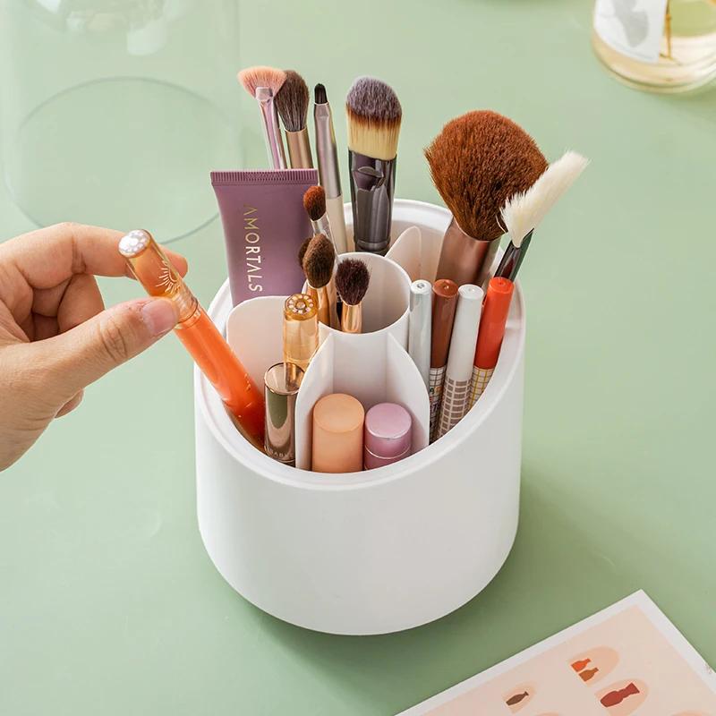 Rotating Makeup Brush Storage Box Portable Multifunction Dust Proof Desktop Organizer Lipstick Shadow Cosmetic Holder
