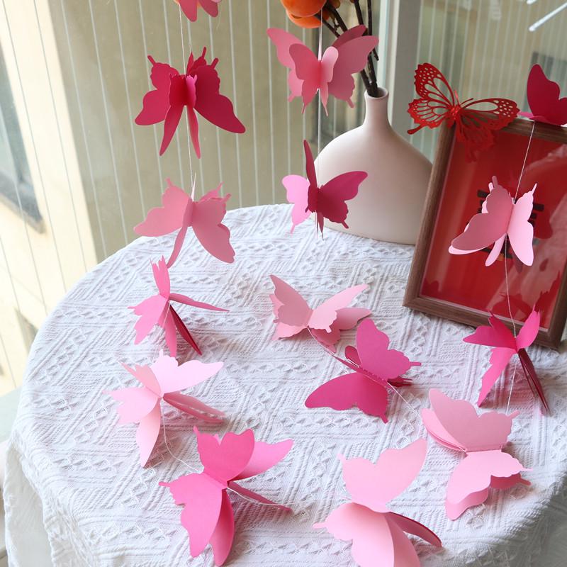 Colorful Butterfly Garland: Three-Layer Paper Banner for Children's Rooms, Mall Displays, Weddings, and Birthdays.