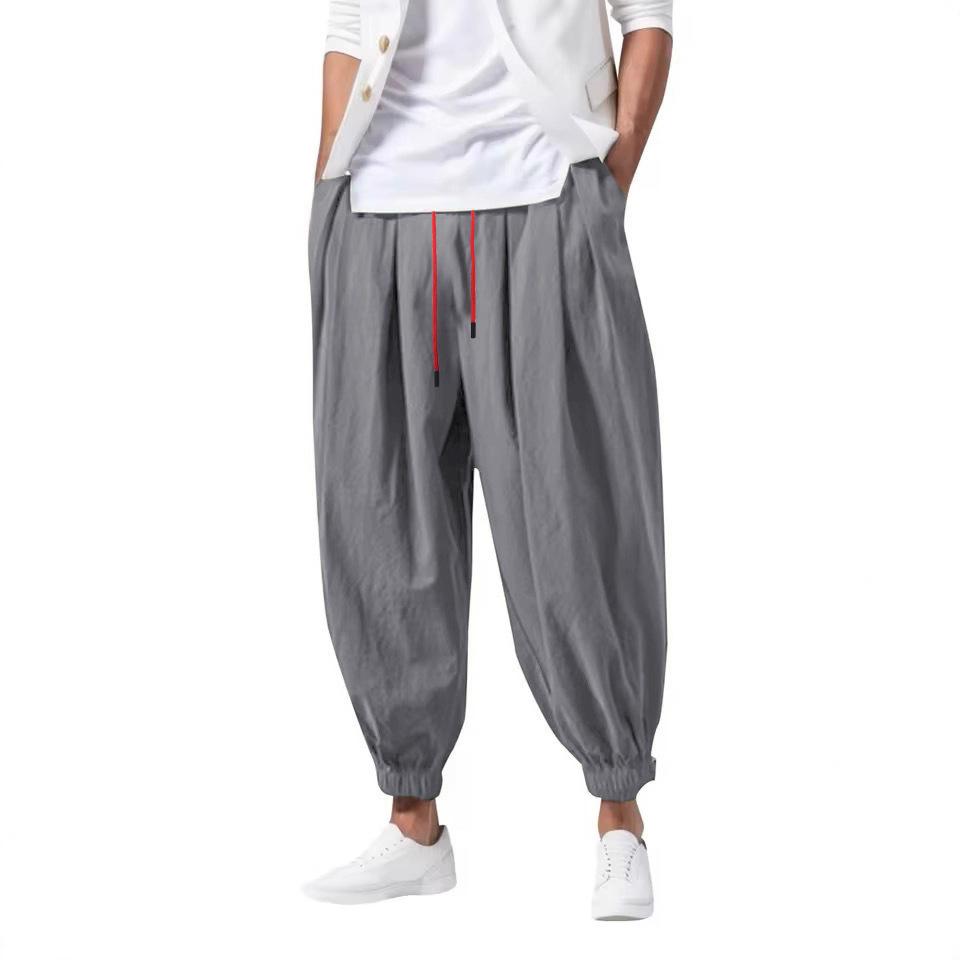 Men's Cotton and Linen Trousers Summer Pants Beach Pants Drawstring Elastic Waist Straight Pants Comfortable Breathable Casual Pants