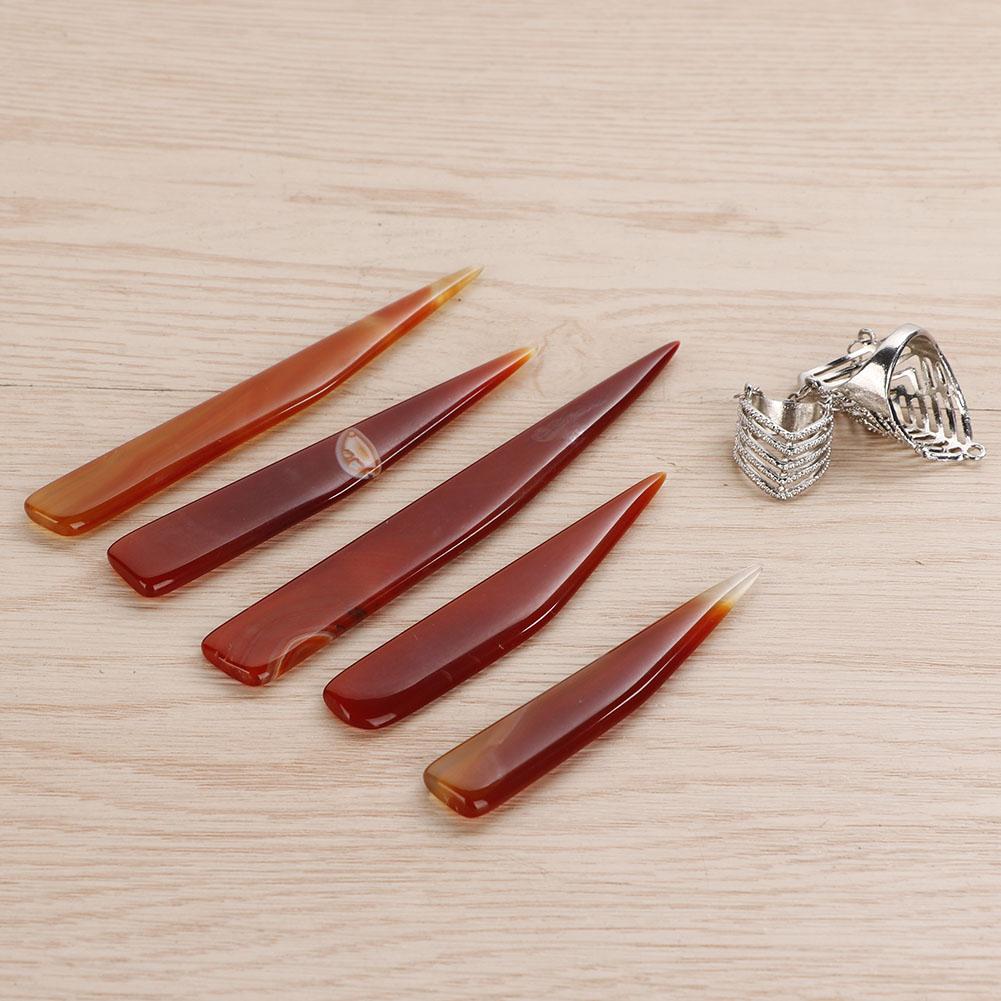 5pcs Agate Knife Burnisher Hand Craft Jewelry Making Tool for Gold Silver Polishing (Red)
