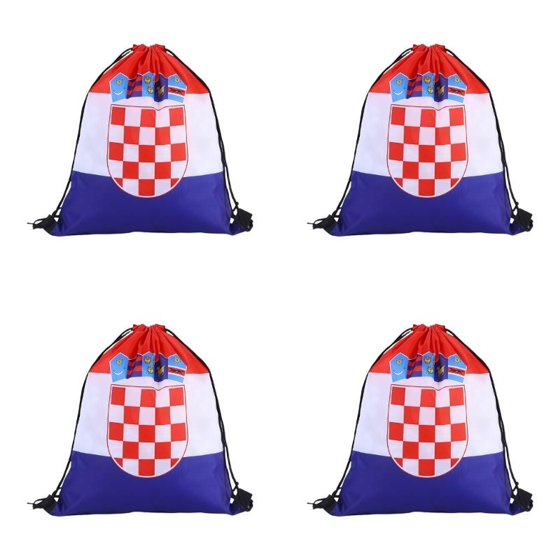 Pack Of 4 Durable Polyester Drawstring Bags With Tournament Flags Football Fan Gift For Party Favors And Sports Event