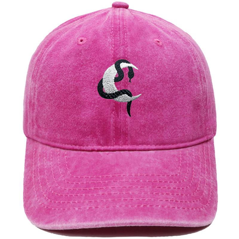 Snake wrap moon embroidery baseball cap washed retro dad hat personality hip hop men's and women's casual hat tide