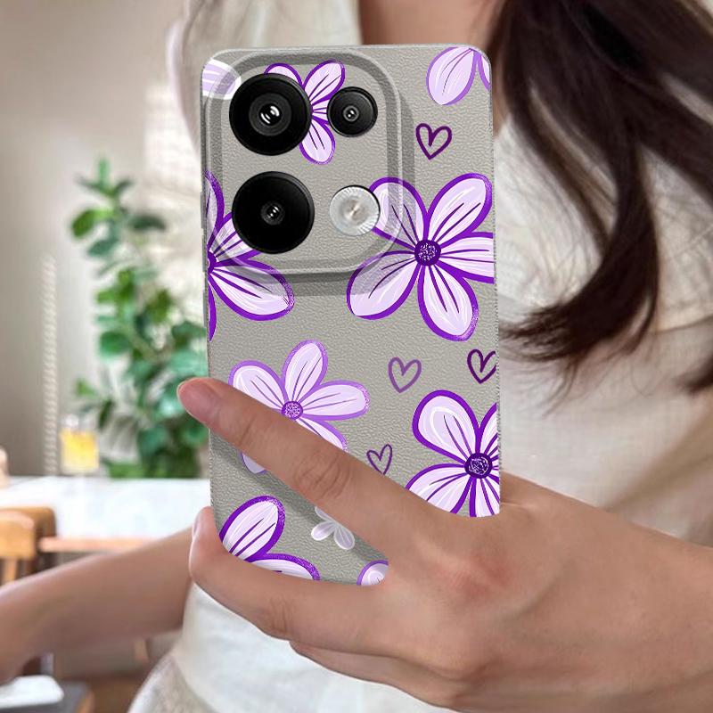 Flowers Leaves Print Case For Xiaomi 13T Redmi Note 15 Pro 4G Leather Texture Silicone Cover For Redmi Note 14 13 Pro+ 5G