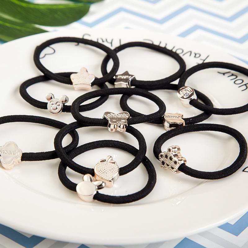 Schwarzes Leder-Haargummi mit Gummiband, Koreanisches Cartoon-Schleifendesign für Frauen