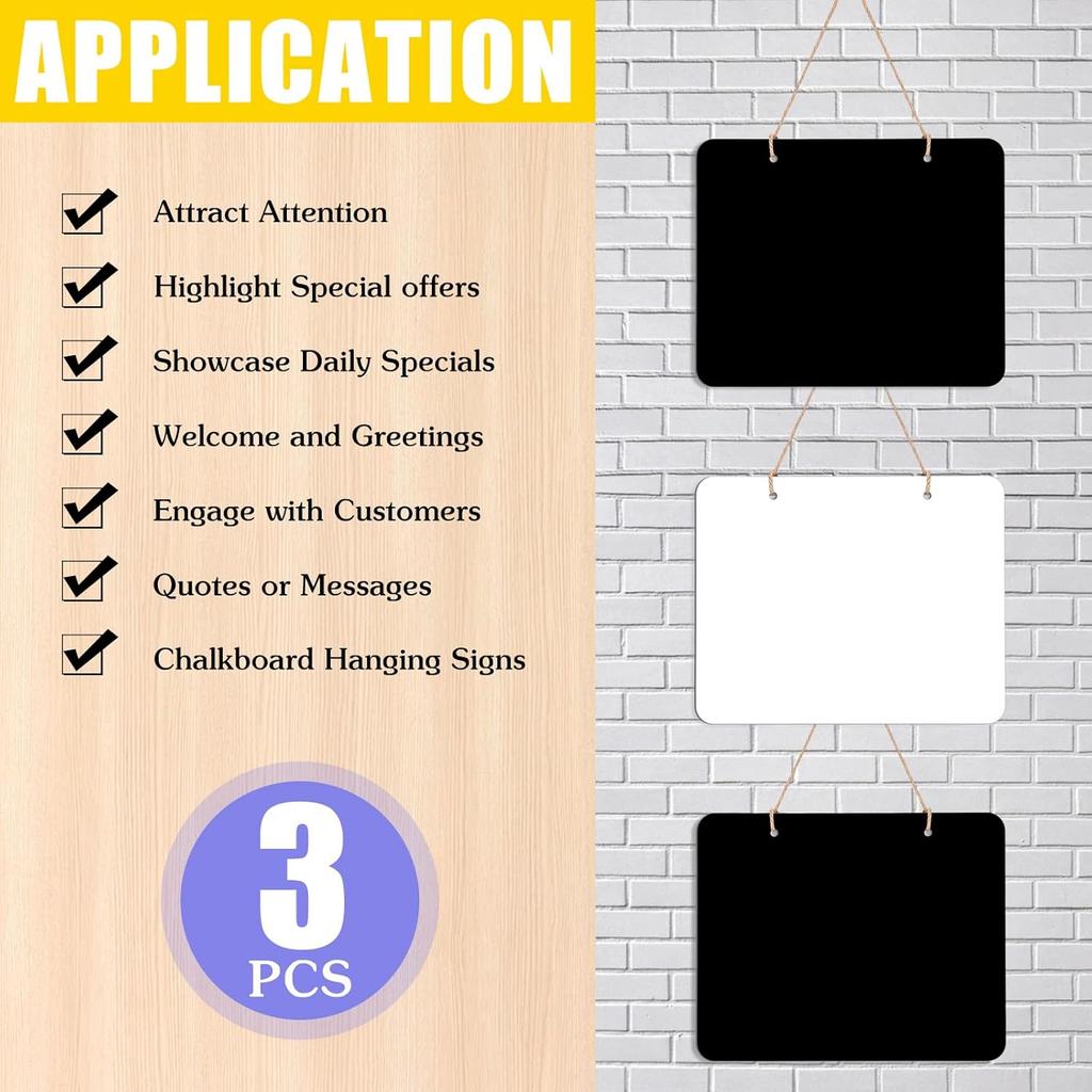 3Pcs Hanging Chalkboard Signs 8x10 Inch Wooden Double Sided Erasable Message Board, Memo Message Sign with Hanging String for Wedding Kitchen Home