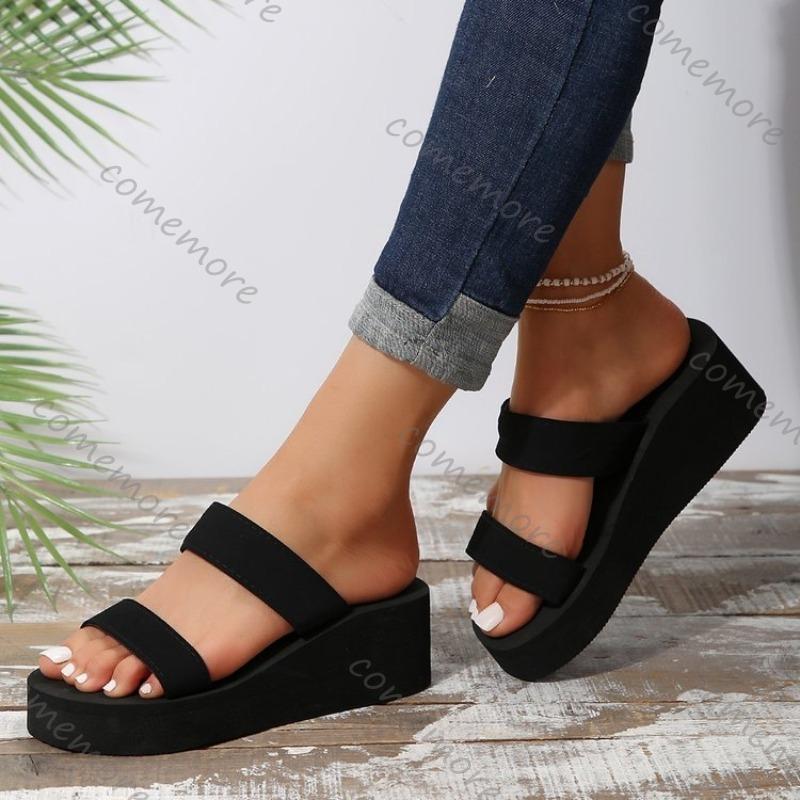 Comemore High Heels Platform Slippers Women's Sandals Soft EVA Black Ladies Slides Thick Sole Summer Shoes Flip Flops