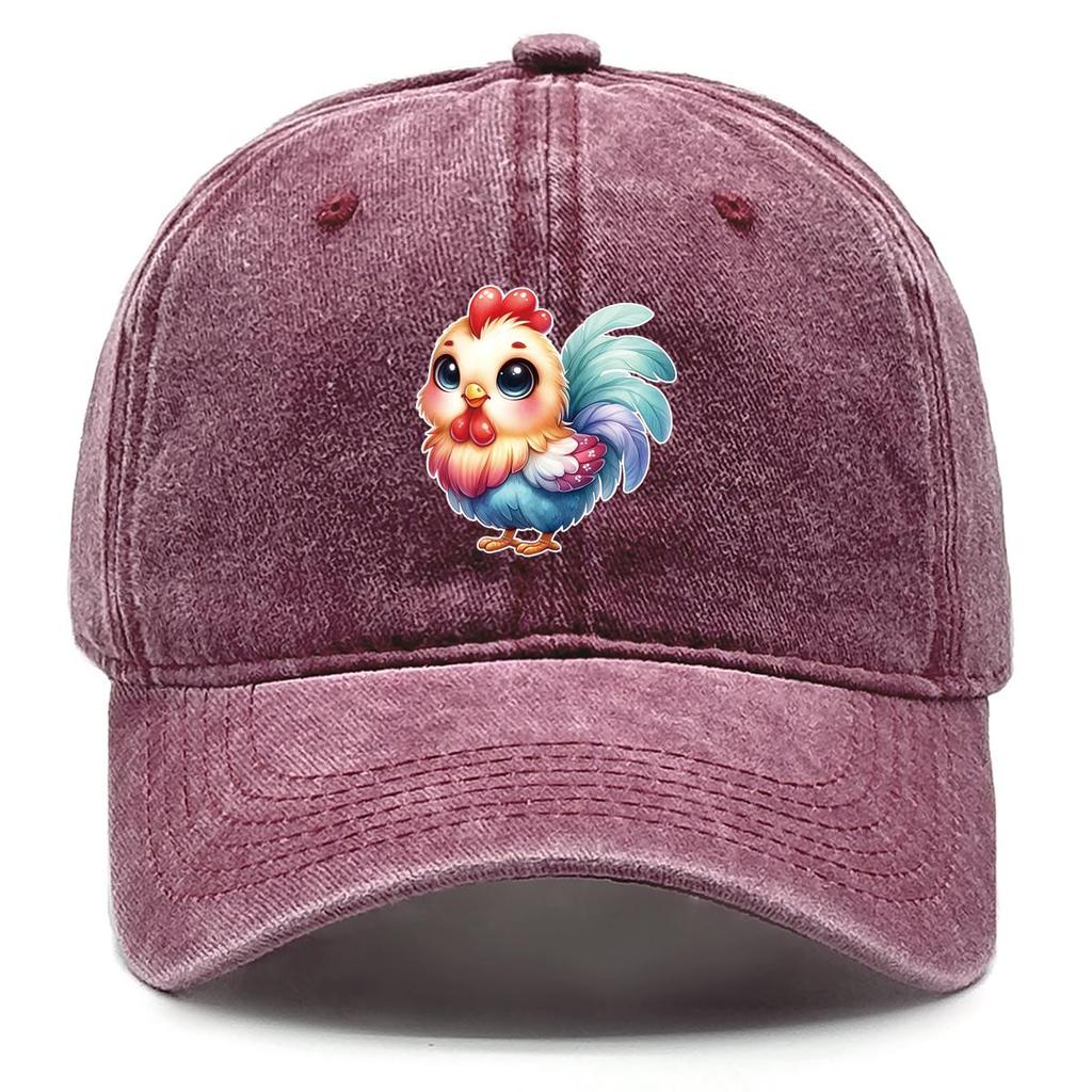 Rooster Print Adjustable Baseball Hat, Animal Flat Cap Lightweight Vintage Non-Stretch Fabric Headwear Snapback Sun Hat