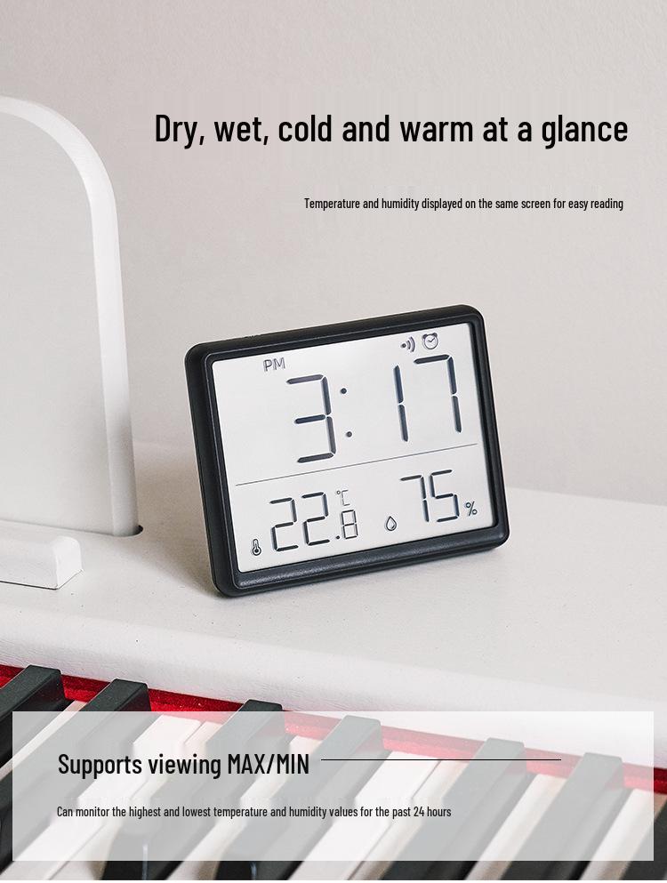 Slim LCD Digital Wall Clock with Alarm and Temperature Display (Model 8218)