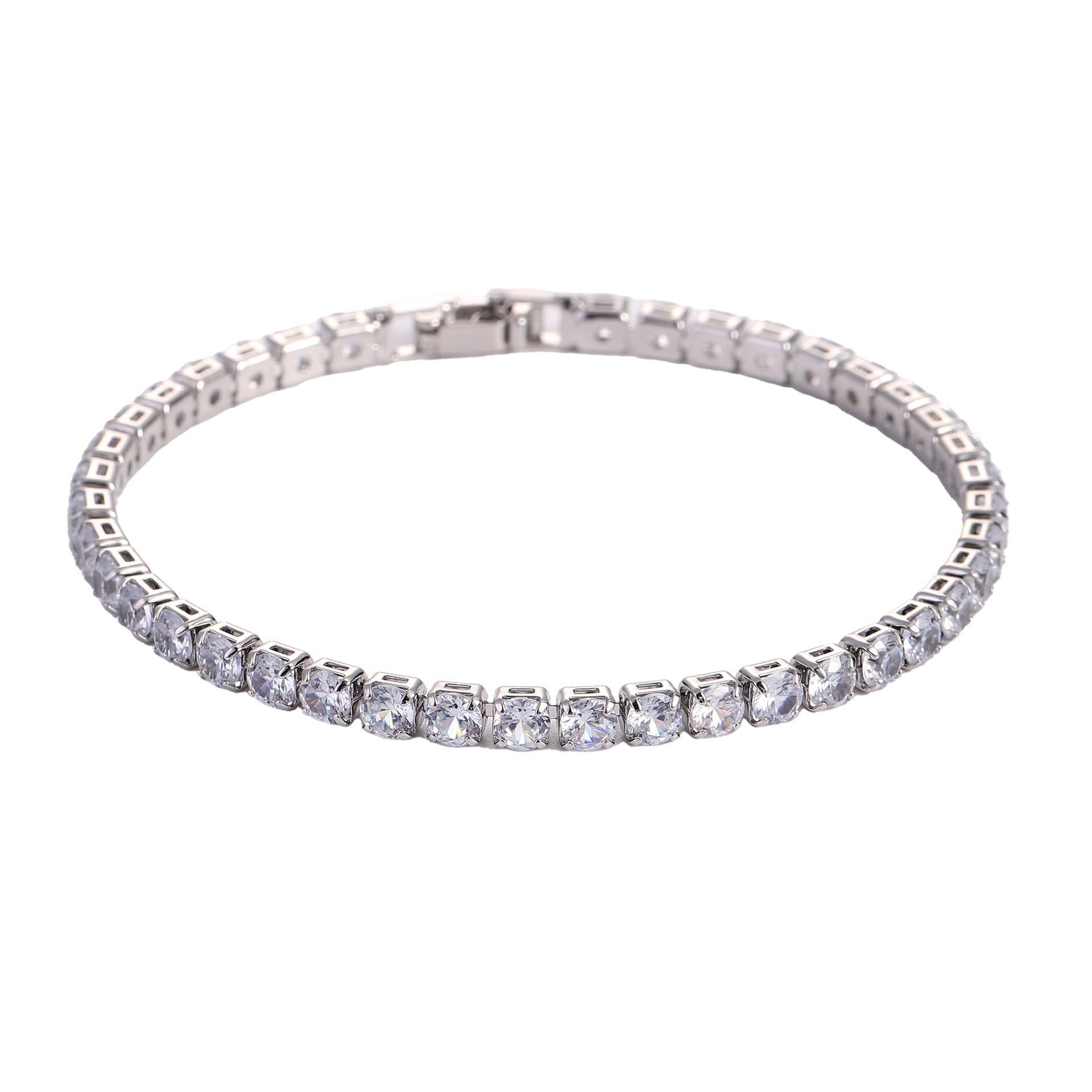 Fashion Hip Hop Gold Silver Plated Bangle Accessories Popular Jewelry Blink Zircon 4mm Tennis Bracelet Gifts for Women Non-adjustable length&Tennis Bracelet