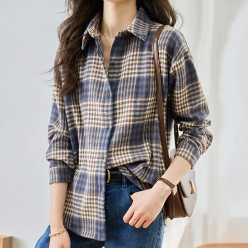 Navava Women Retro Check Long Sleeve Shirt Nb2984