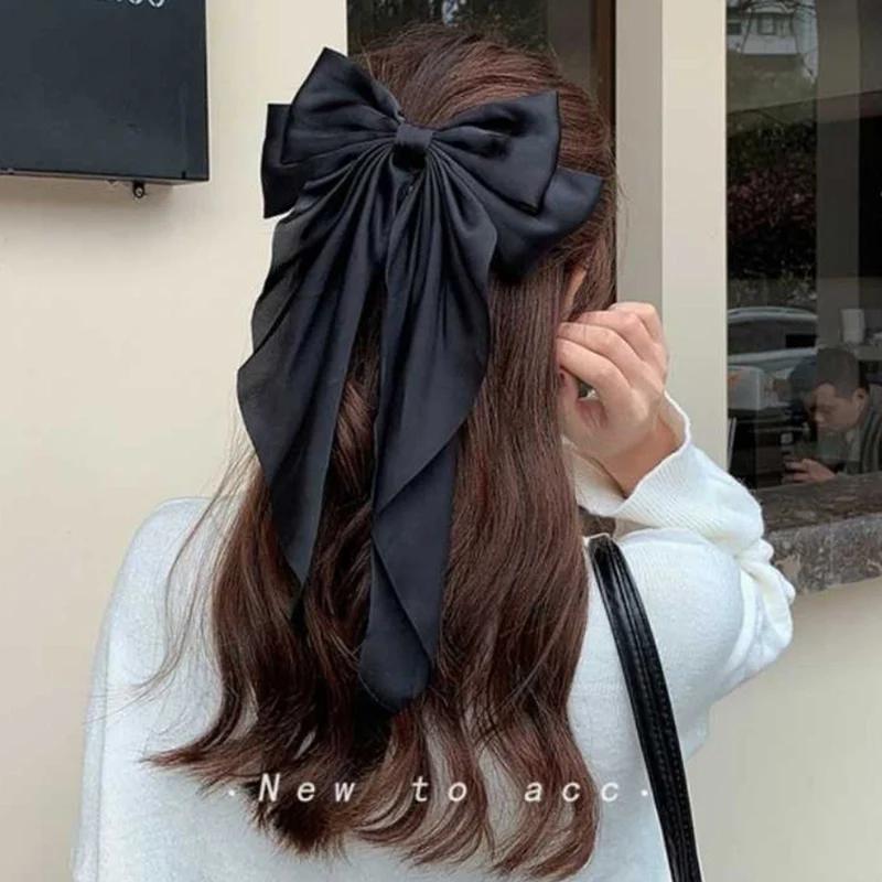 Elegant Women Bow Ribbon Hair Clip Fashion Simple Solid Satin Spring Clip Hair Pin Retro Headband Clips Girls Hair Accessories