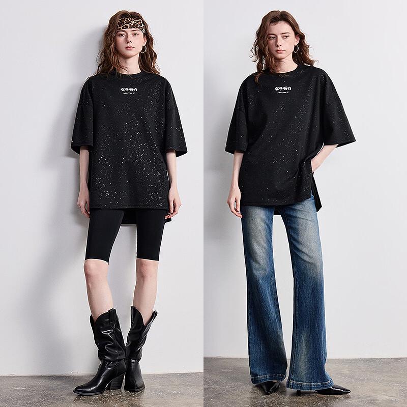 Chuyu Women's Glitter Print Loose Fit T-shirt