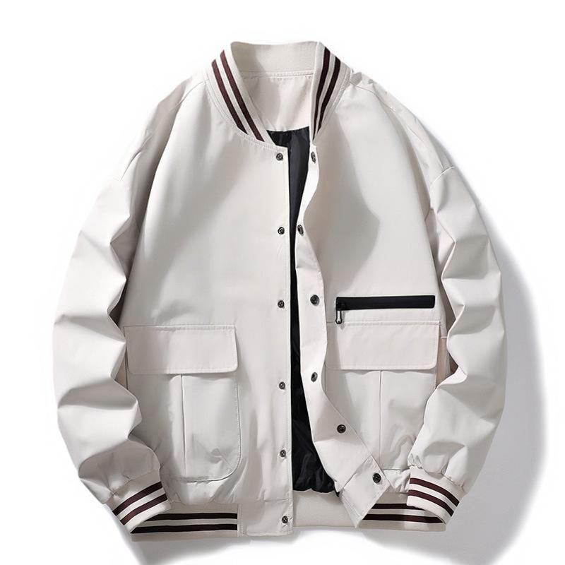 Tendenza Primaverile Uomo Giacca Ampia con Colletto da Baseball Giacca Giovane Versatile Moda Top Confortevole