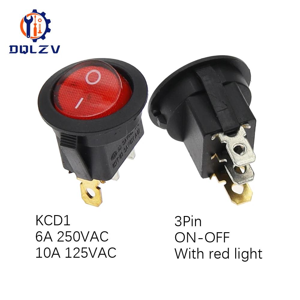 22mm Red Black White ON/OFF Round Rocker Toggle Switch 6A/250VAC 10A 125VAC Power Switch Cap with Plastic Push Button Switch