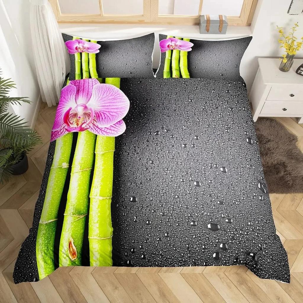Conjunto de capa de edredom de bambu, conjunto de cama com galhos de bambu, capa de edredom com estampa de árvore, capa de edredom luxuosa estilo floral retrô, tamanho queen