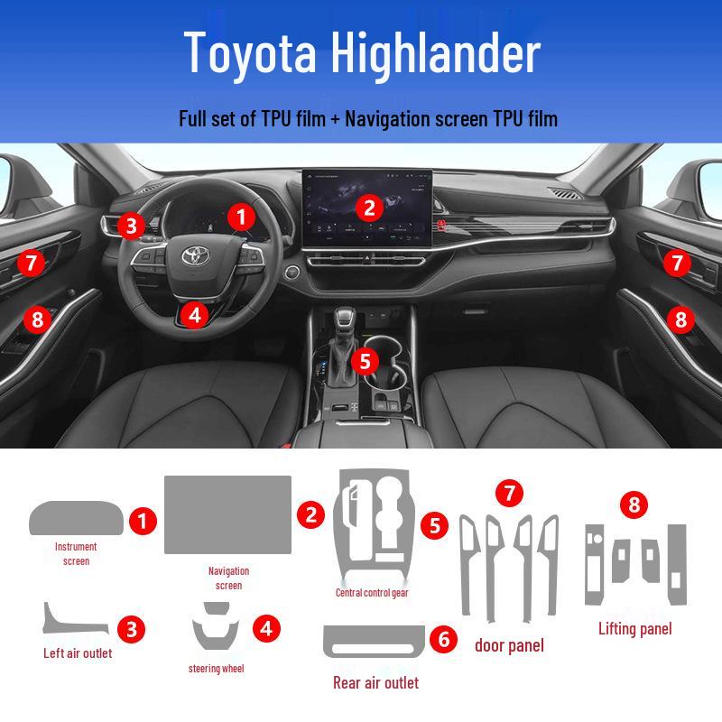 Center Console & Navigation Screen Film for 26 Toyota Highlander Models