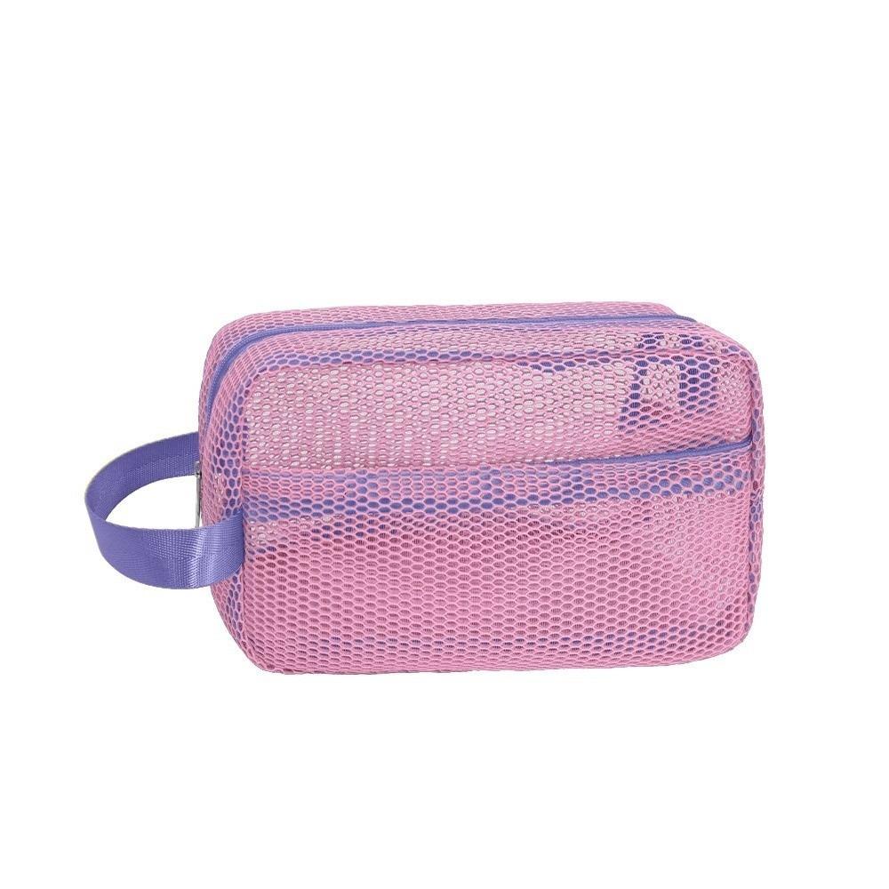 

Portable Candy Color Mesh Cosmetic Bag Large Capacity Internal Pocket Storage Pouch with Zipper Transparent Beach Clutch рожевий