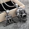European Unisex Retro Stainless Steel Tiger & Gorilla Pendant Necklace