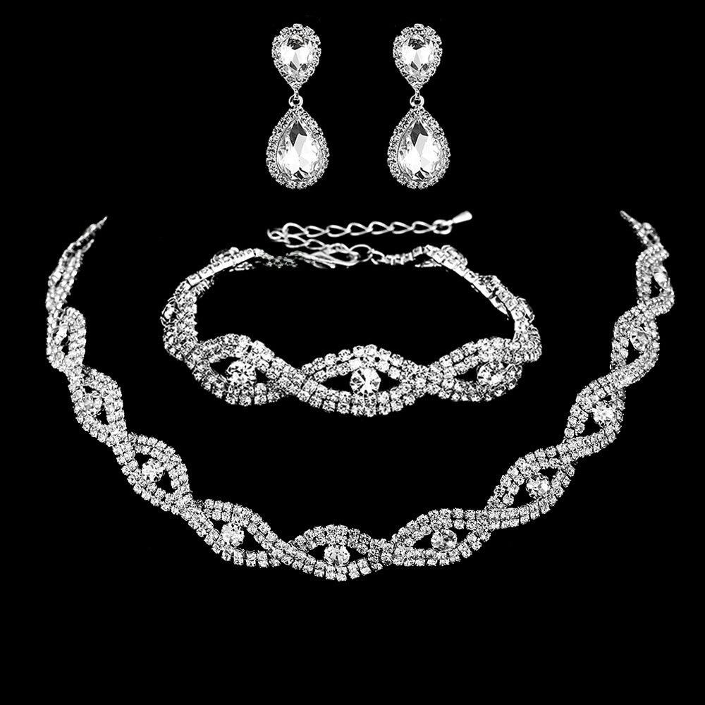 Rhinestone Bridal Jewelry Set: Necklace, Earrings, and Bracelet