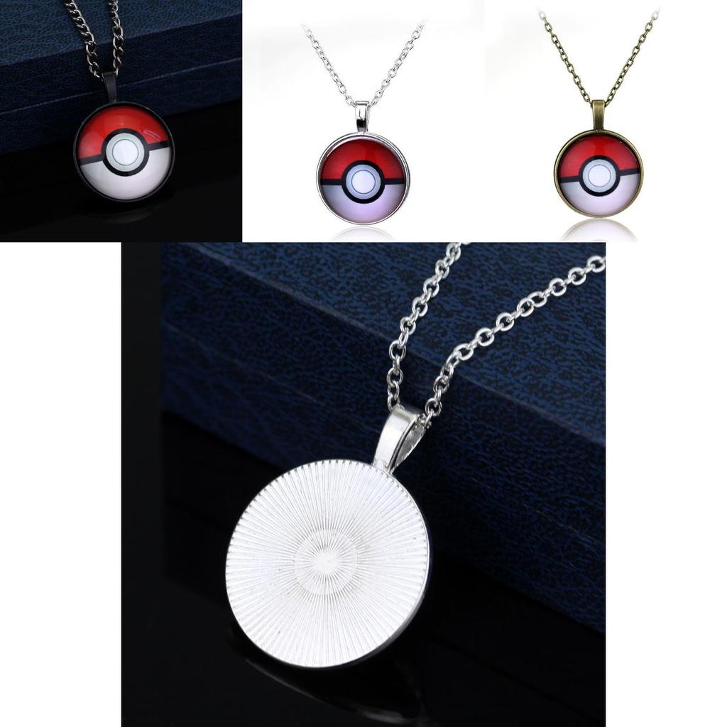 Poke Ball Pendant Necklace With Gemstone Embellishments For Unisex Gift