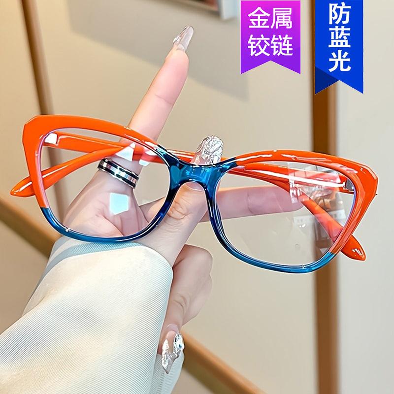 Cat's eye small frame flat mirror color matching new contrasting color personality plain simple glasses frame ins Internet celebrity glasses
