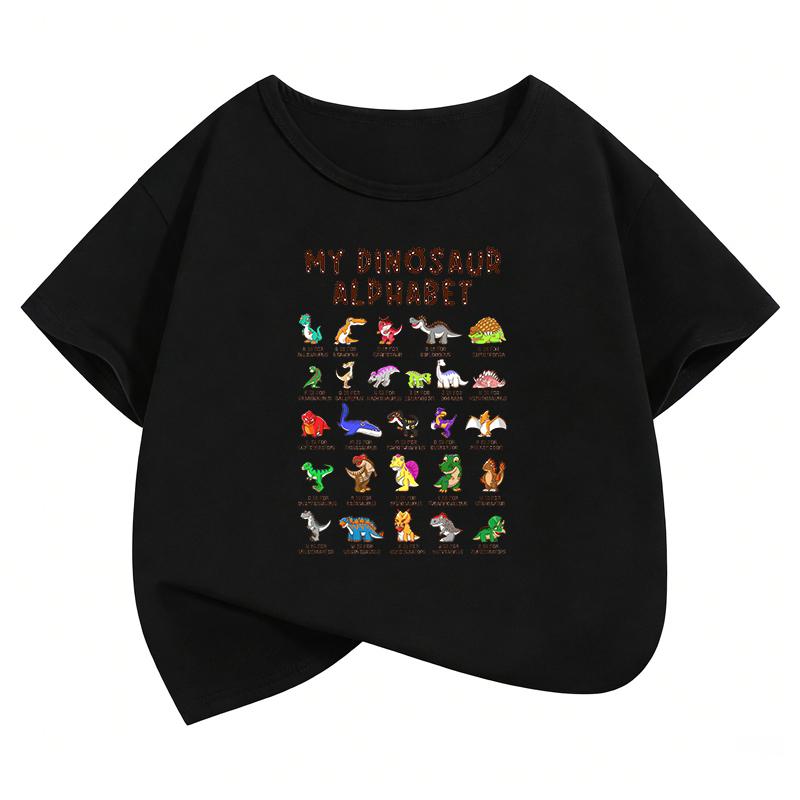 T-Shirt Lustiges Tier Dinosaurier Aufdruck T-Shirt Mädchen Sommer Manga Kurzarm Oberteile T-Shirts Niedliche Jungen Kleidung