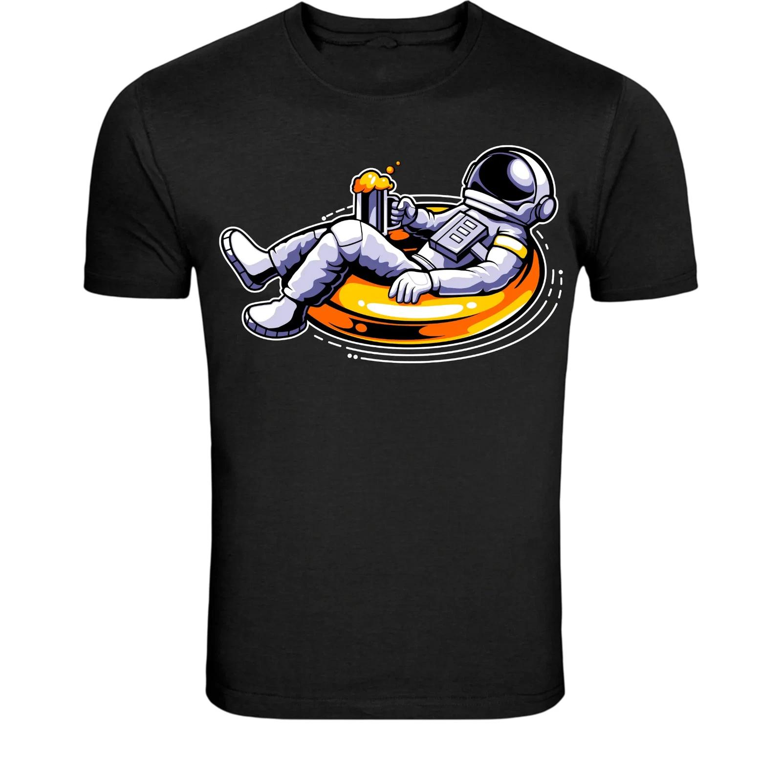 Relaxing Astronaut Beer Float T-Shirt - Funny Space Chill XXL