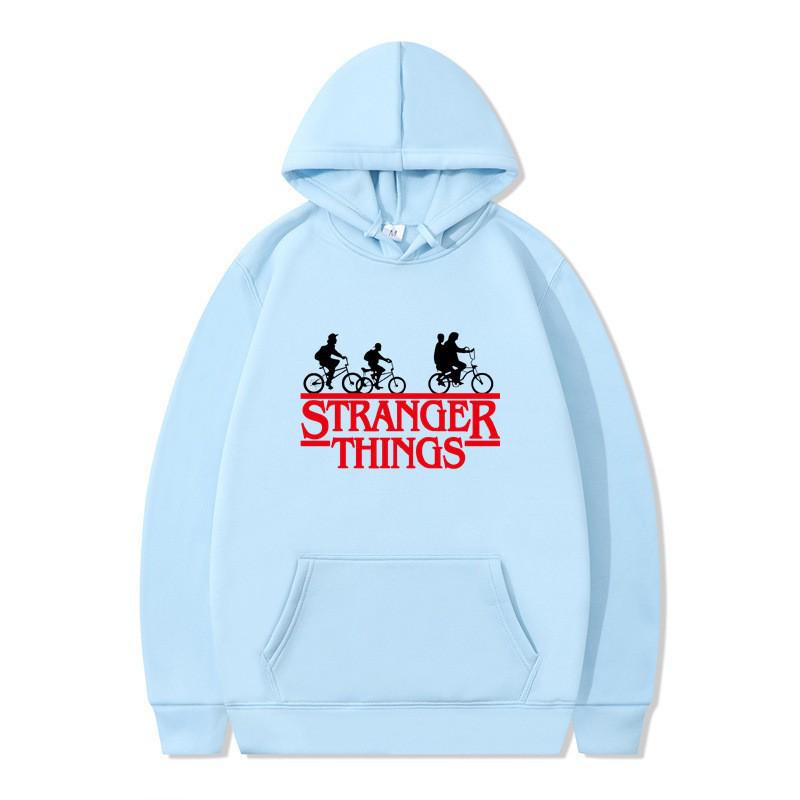 

Толстовка с капюшоном и принтом Stranger Things, на флисовой подкладке M светло-синий