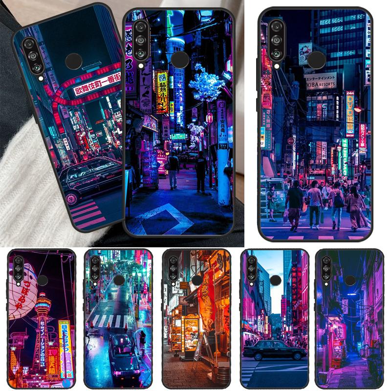 

Неоново-синий чехол Cyberpunks Tokyo Street для Huawei P30 Pro P50 P20 P40 Lite Nova 5T P Smart 2019 2021, чехол для Honor 50 Lite