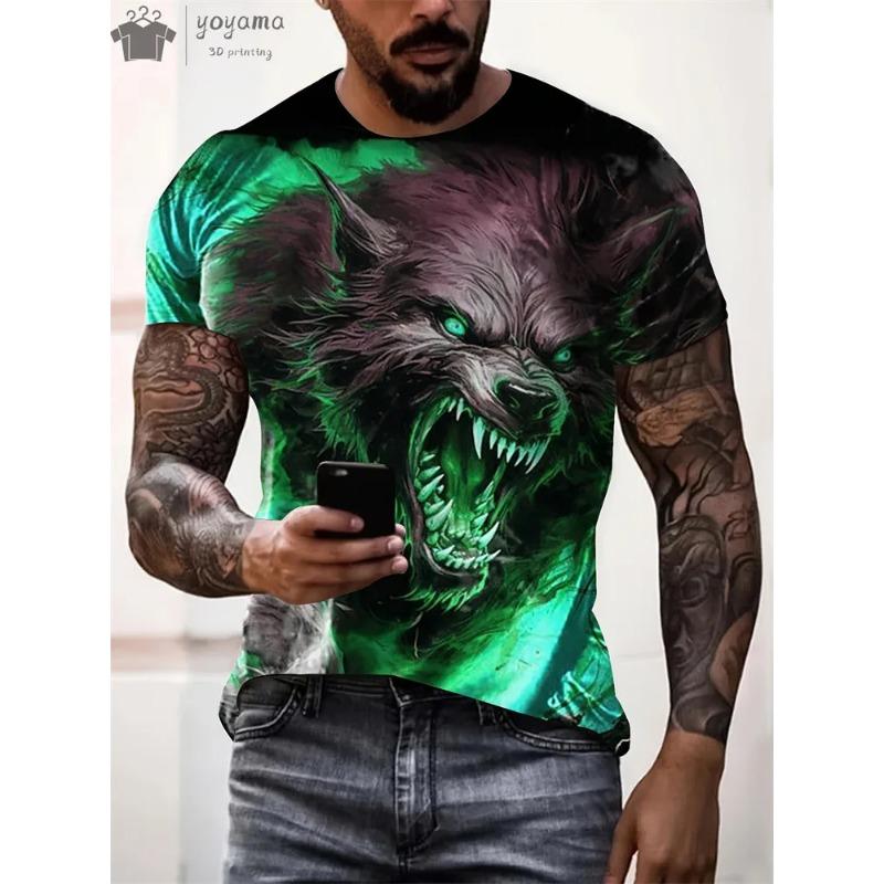 Men's T-Shirts Short Sleeve Beasts Graphic 3D Animal Printed Street Style Man Tops T-Shirt