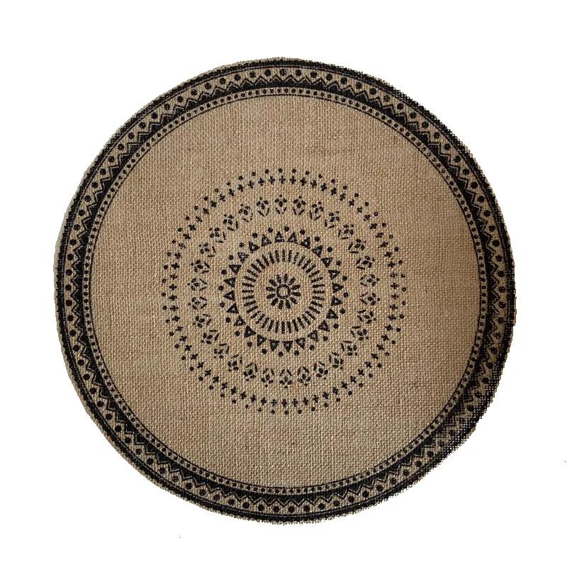 Boho Round Placemat 15 Inch,Farmhouse Woven Jute Fringe TableMats with Pompom Tassel Place Mat for Dining Room INS Table Decors