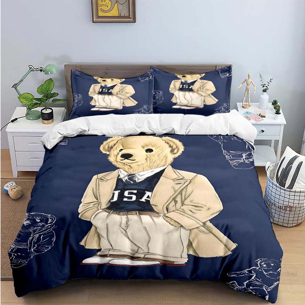 Hot Sale Fashion Bear Bedding Set Single Twin Full King Size Cute Animals Bed Linen Adults Teens Bedroom Luxury Gift