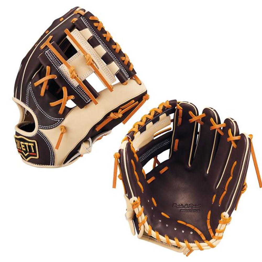 ZETT Pro Status SCE Soft Baseball Glove for Second and B Size 4 Shortstop, Brown/Pastel (3732), (BRGB32556F)