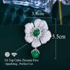Fashion Jewelry Chic Cubic Zircon Big Flower Green and White Flower Brooch Pin for Women Luxury Dress Clossing Accessories