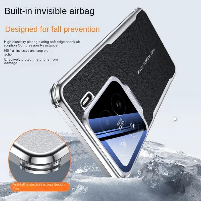 Niewidoczny futerał z uchwytem na obiektyw ze szkła dla Xiaomi 15 Pro Mi 15 Pro 15pro Cztery narożniki Odporny na upadki Zwykły skórzany pokrowiec na telefon Bumper