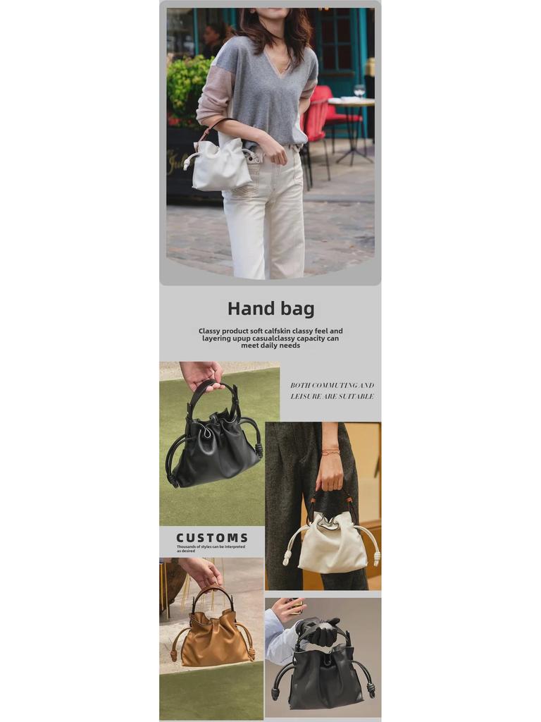 Luojia 2023 Solid Color Dumpling Handbag: High-End Texture Drawstring Bucket Bag