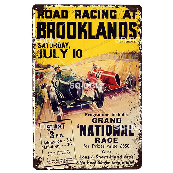 Brooklands Plaque Metal Sign Vintage Bar Decor Tin Sign Vintage Pub Bar Decor Metal Metalen Borden Racing Poster Plate