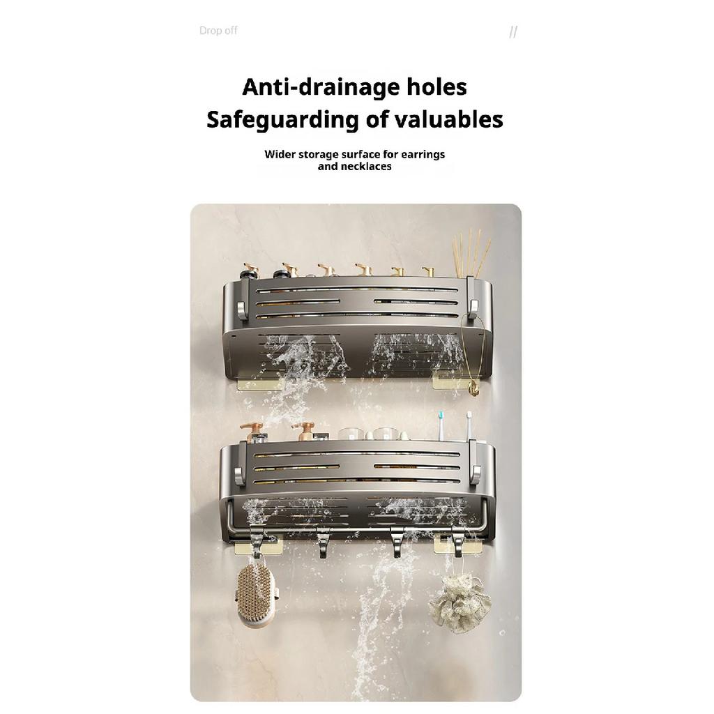 Space Aluminum Bathroom Shelf Self Adhesive Wall Mount Shower Rack No Drill Shampoo Hanger Bath Room Makeup Basket Storage Caddy