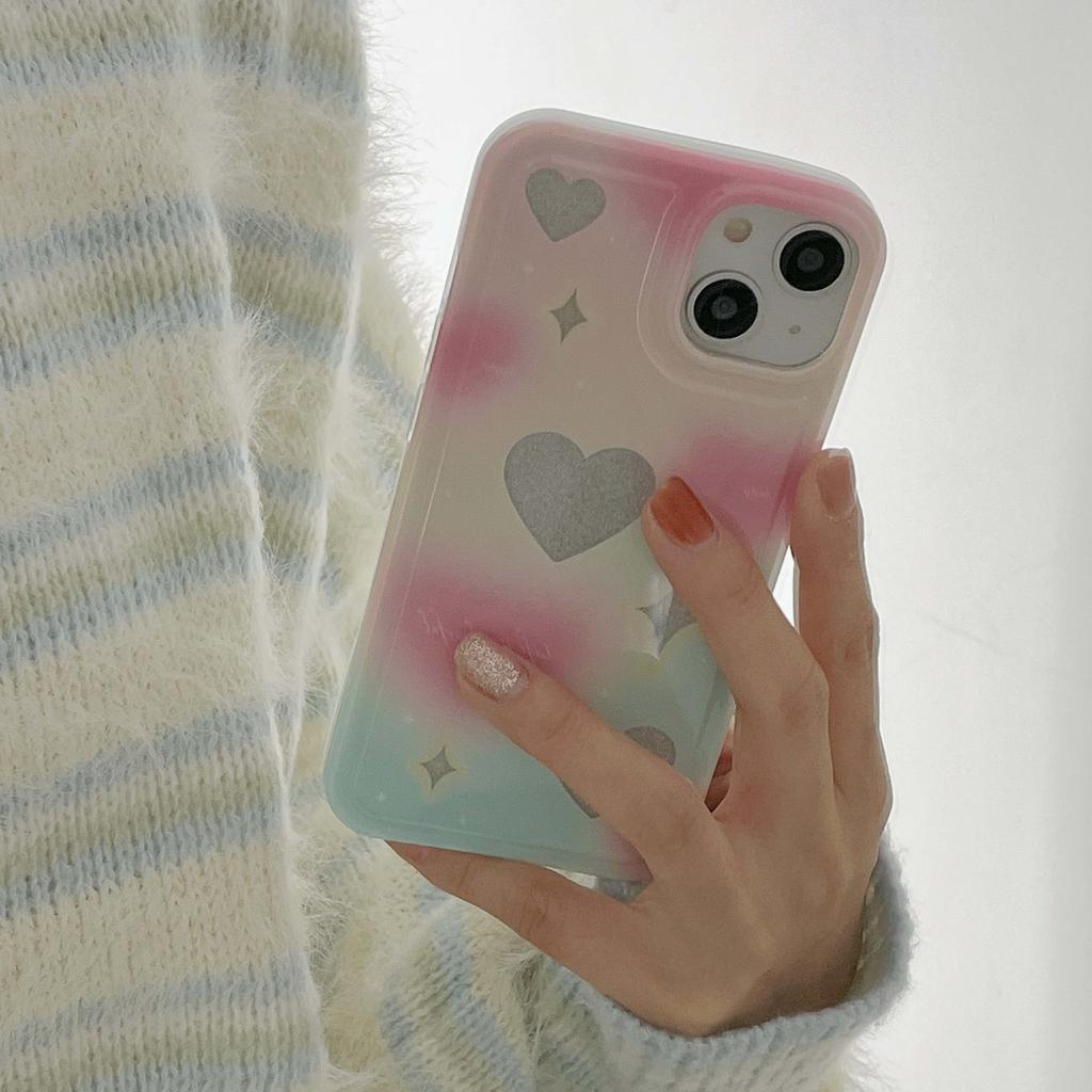 Glitter Colorful Love Gradient Heart Imd Soft Silicone Protector Phone Case For Iphone 11 12 Promax 13 14 Pro Max Back Cover
