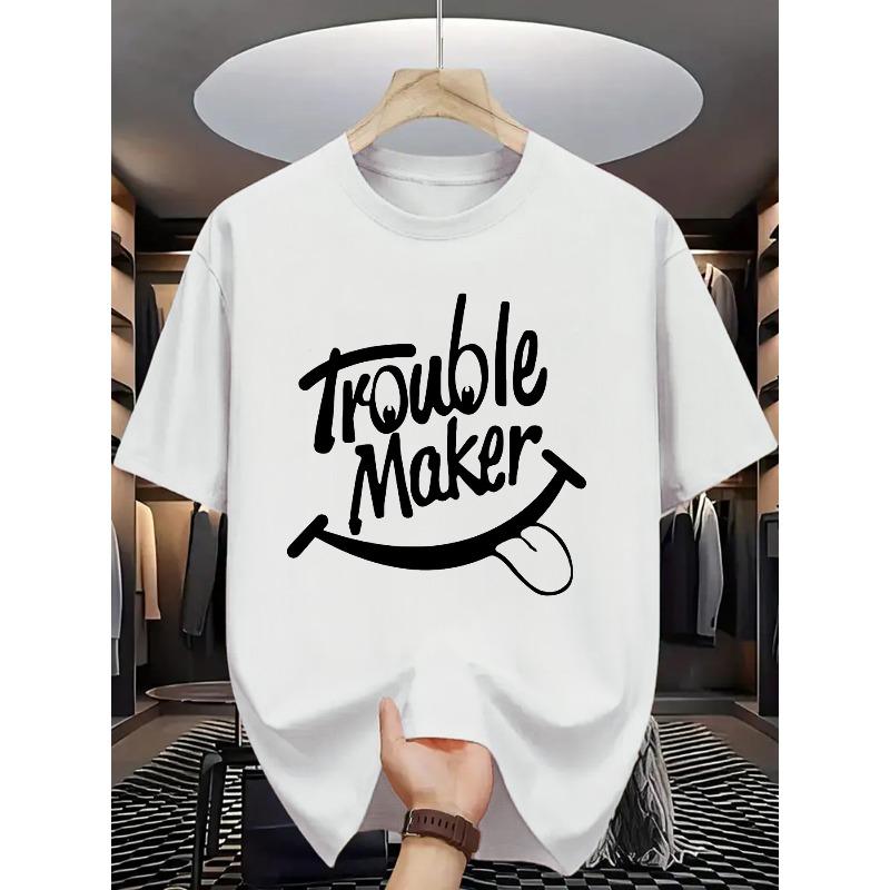 

European sizes [Plus Size Trouble Maker] Plus Size Trouble Maker Men s T-Shirt | Casual, Breathable Fabric | Perfect for Parties 4XL