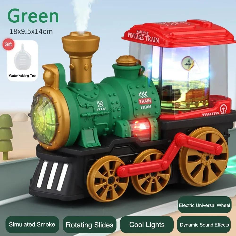 

Electric retro spray train toy with sound and light automatic obstacle avoidance simulation steam train children Christmas gift